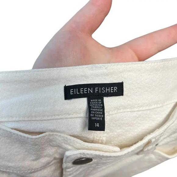 Eileen Fisher Textured Cream Skinny Ankle Jeans Organic Cotton Size 14 - Picture 10 of 12
